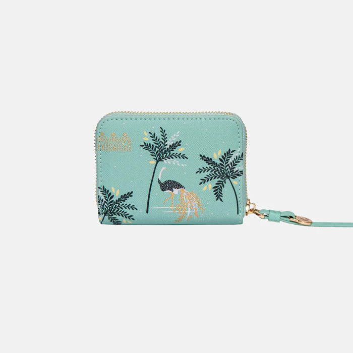 Sara Miller Small Zip Purse - Mint Ostrich & Palms