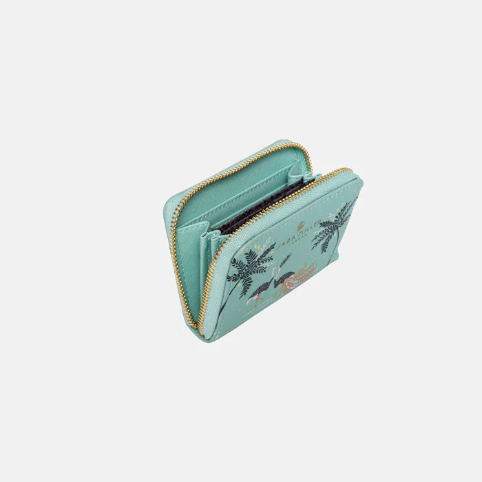 Sara Miller Small Zip Purse - Mint Ostrich & Palms