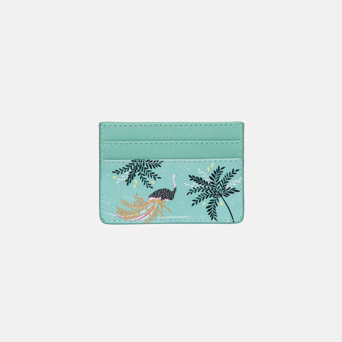 Sara Miller Credit Card Holder - Mint Ostrich & Palms