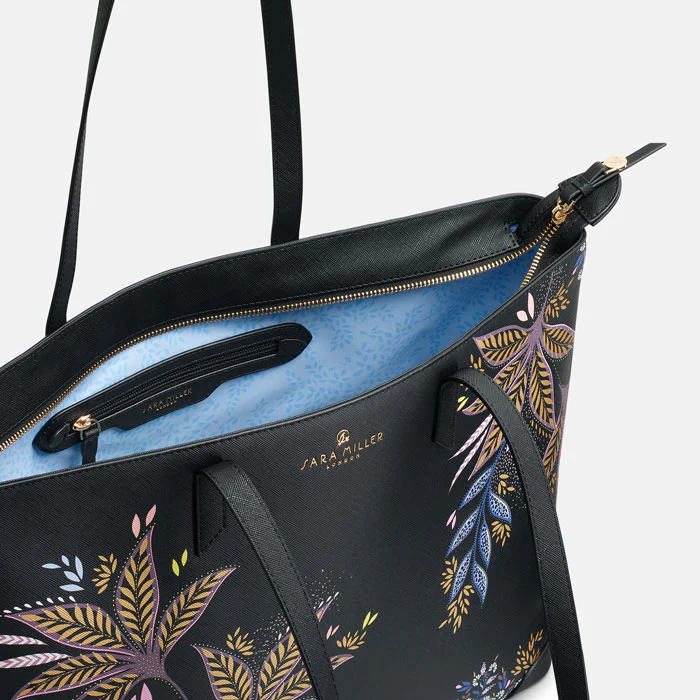 Sara Miller Large Tote - Black Botanic
