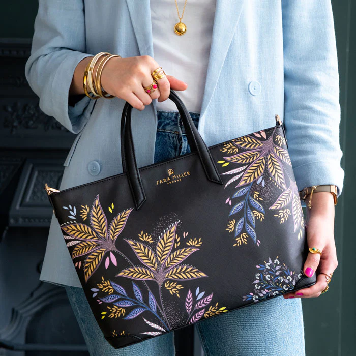 Sara Miller Medium Tote - Black Botanic