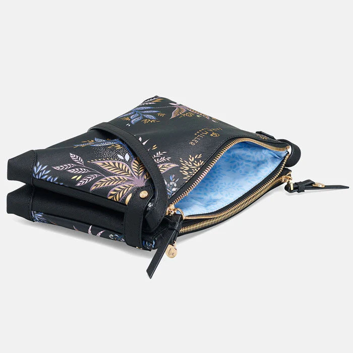 Sara Miller Zip Top Crossbody Bag- Black Botanic