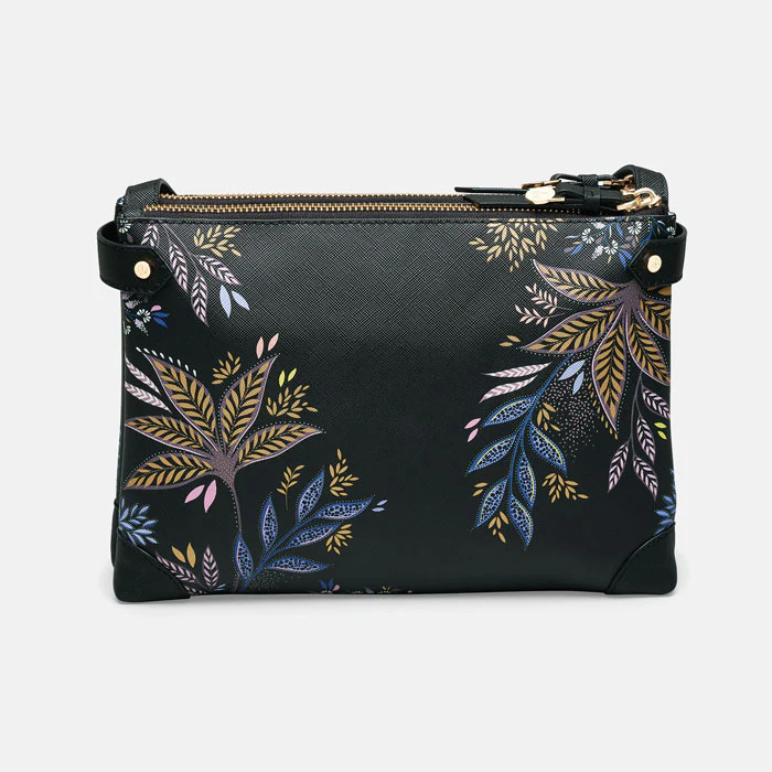 Sara Miller Zip Top Crossbody Bag- Black Botanic