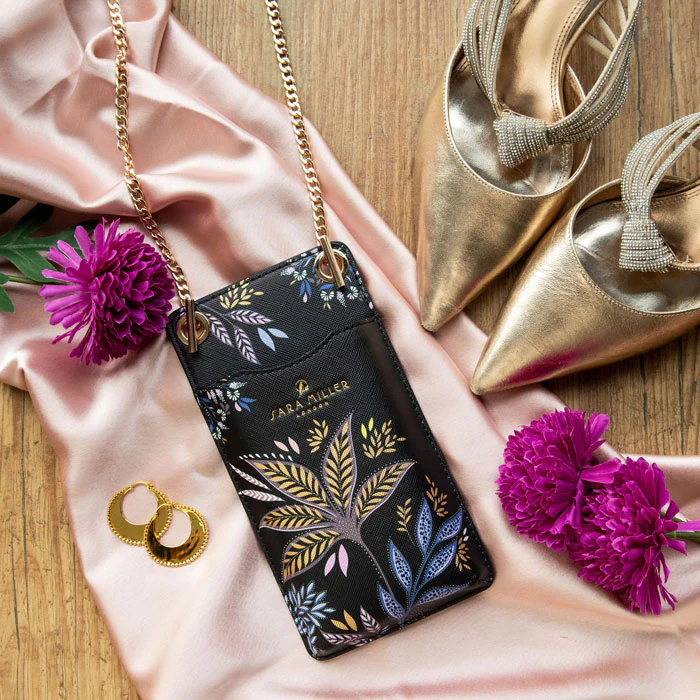 Sara Miller Phone Pouch - Black Botanic