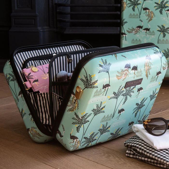 Sara Miller Vanity Case - Mint Ostrich & Palms