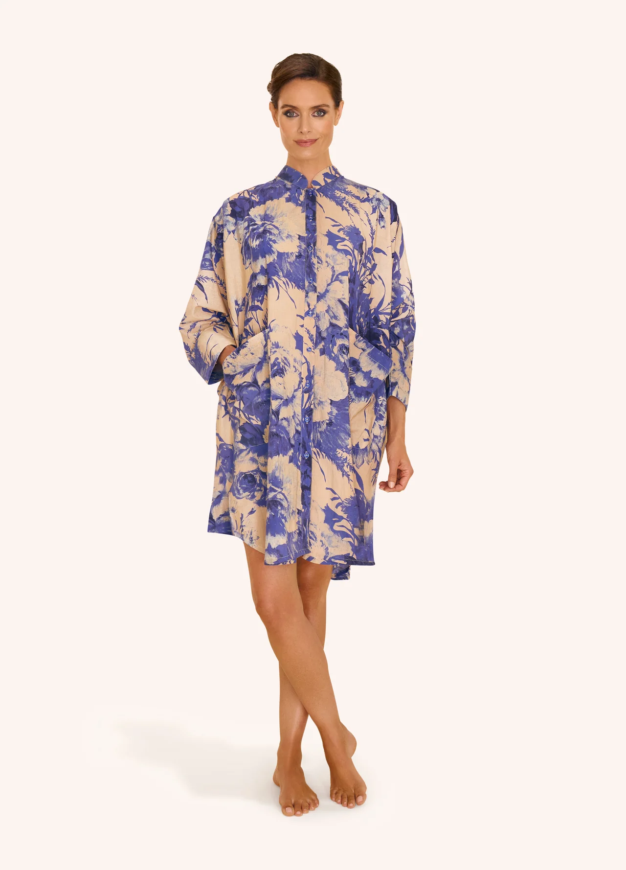 Powder Oversized Shirt Dress - China Blue Blooms