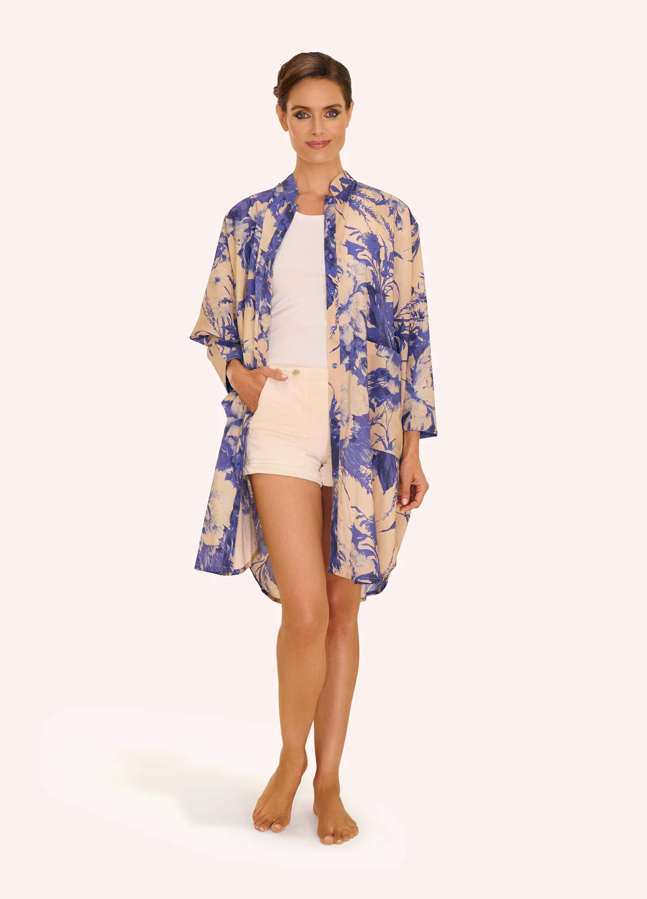 Powder Oversized Shirt Dress - China Blue Blooms