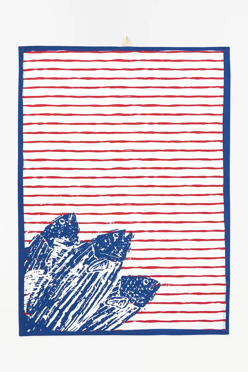 Batela Tea Towel - Stripes / Fish
