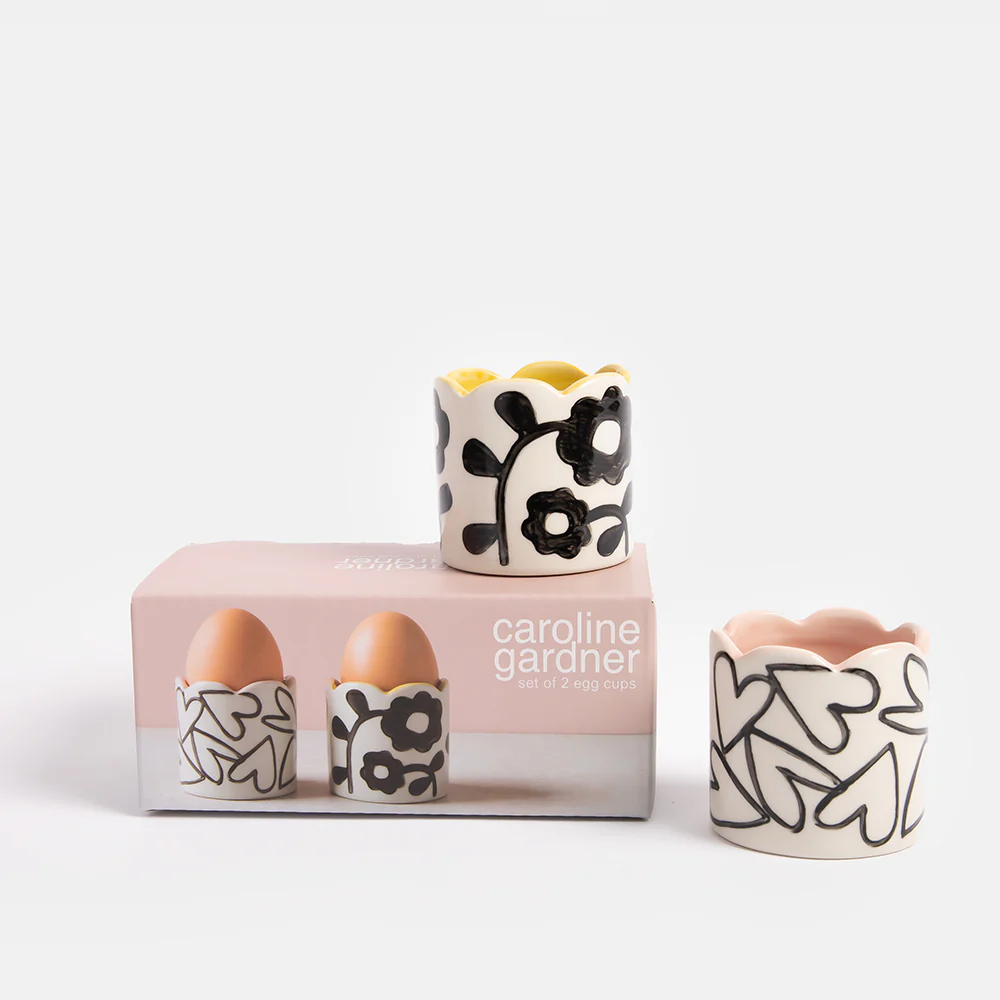 Caroline Gardner Flower/Heart Set of 2 Egg Cups