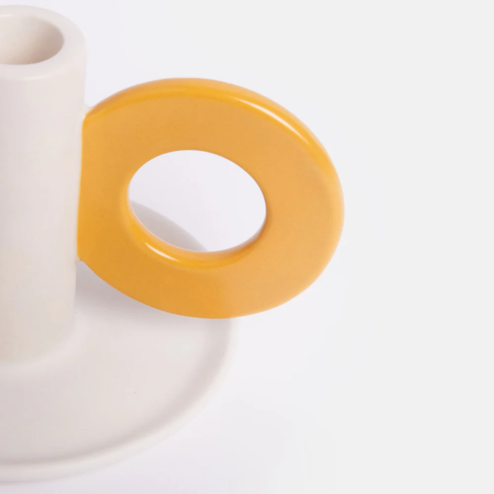 Caroline Gardner Cream/Mustard Loop Stoneware Candle Holder