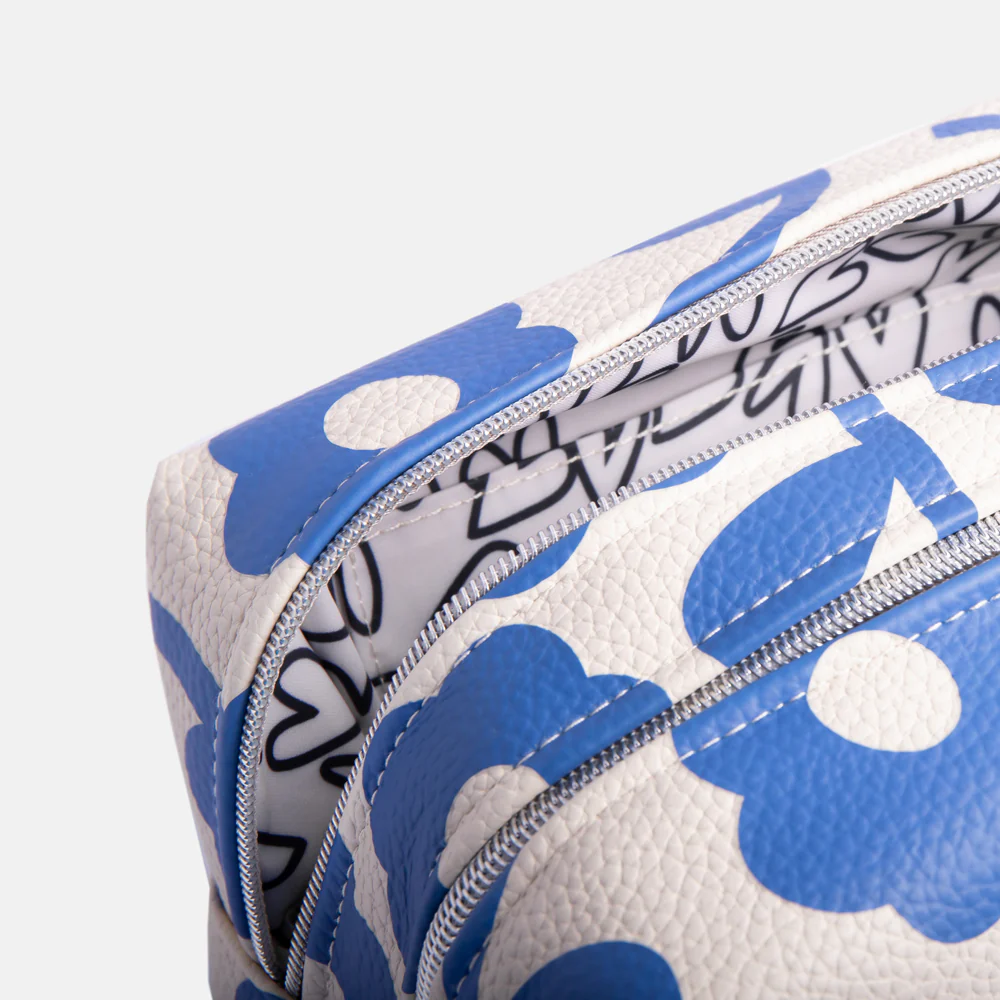 Caroline Gardner Blue Floral Large Travel Wash Bag