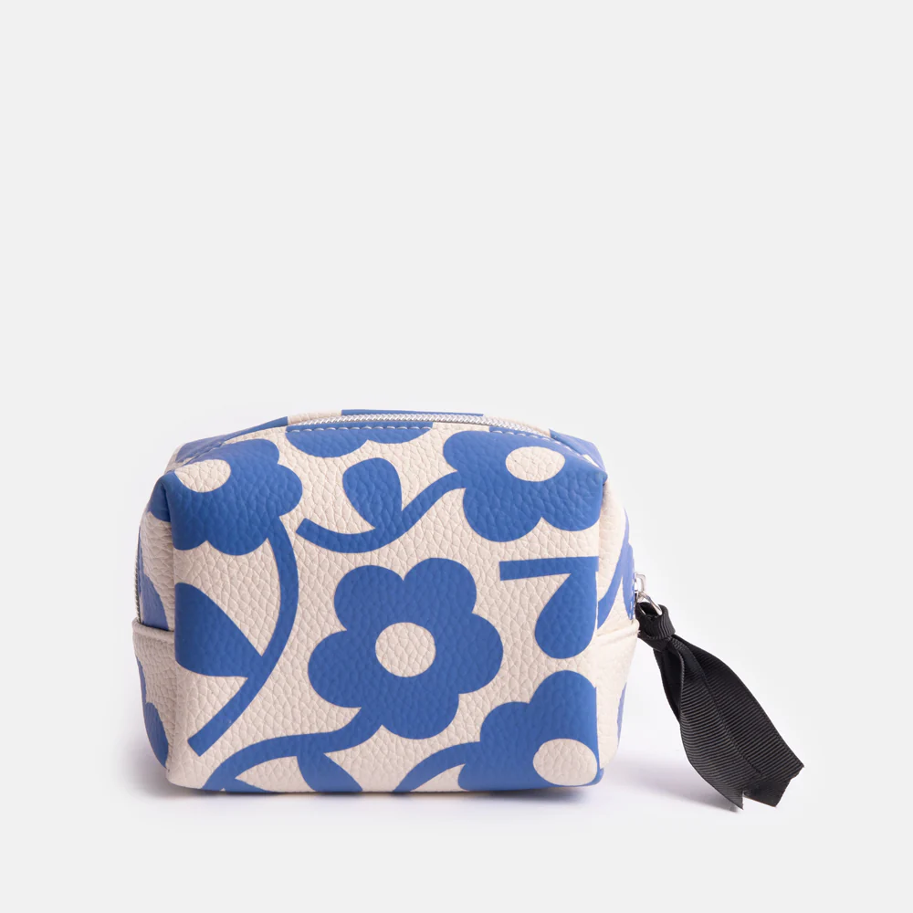 Caroline Gardner Blue Floral Mini Cube Cosmetic Bag