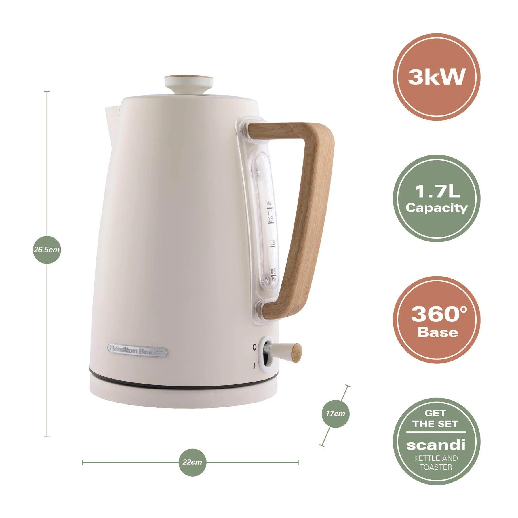 Hamilton Beach Scandi 1.7L Kettle - Matt Cream