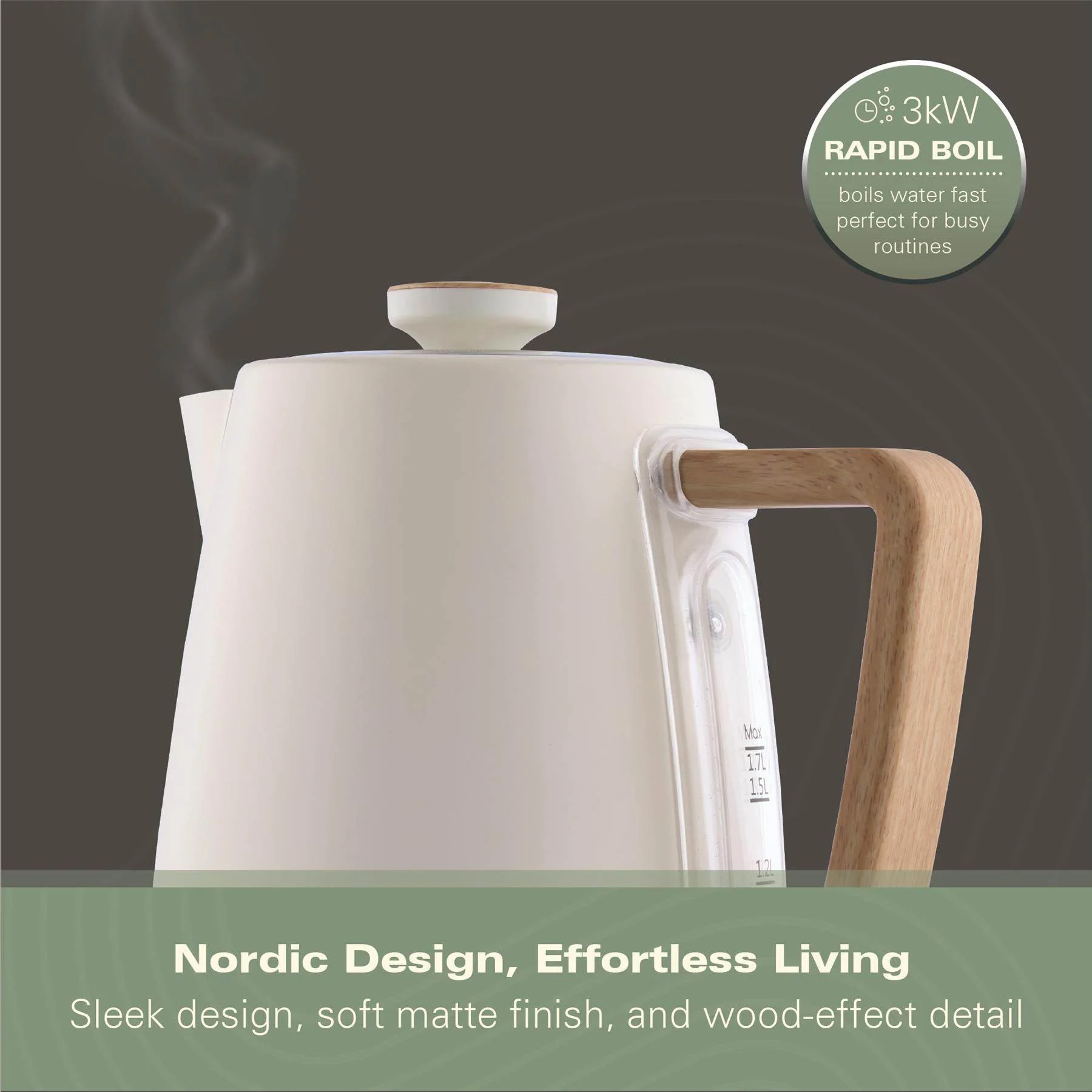 Hamilton Beach Scandi 1.7L Kettle - Matt Cream