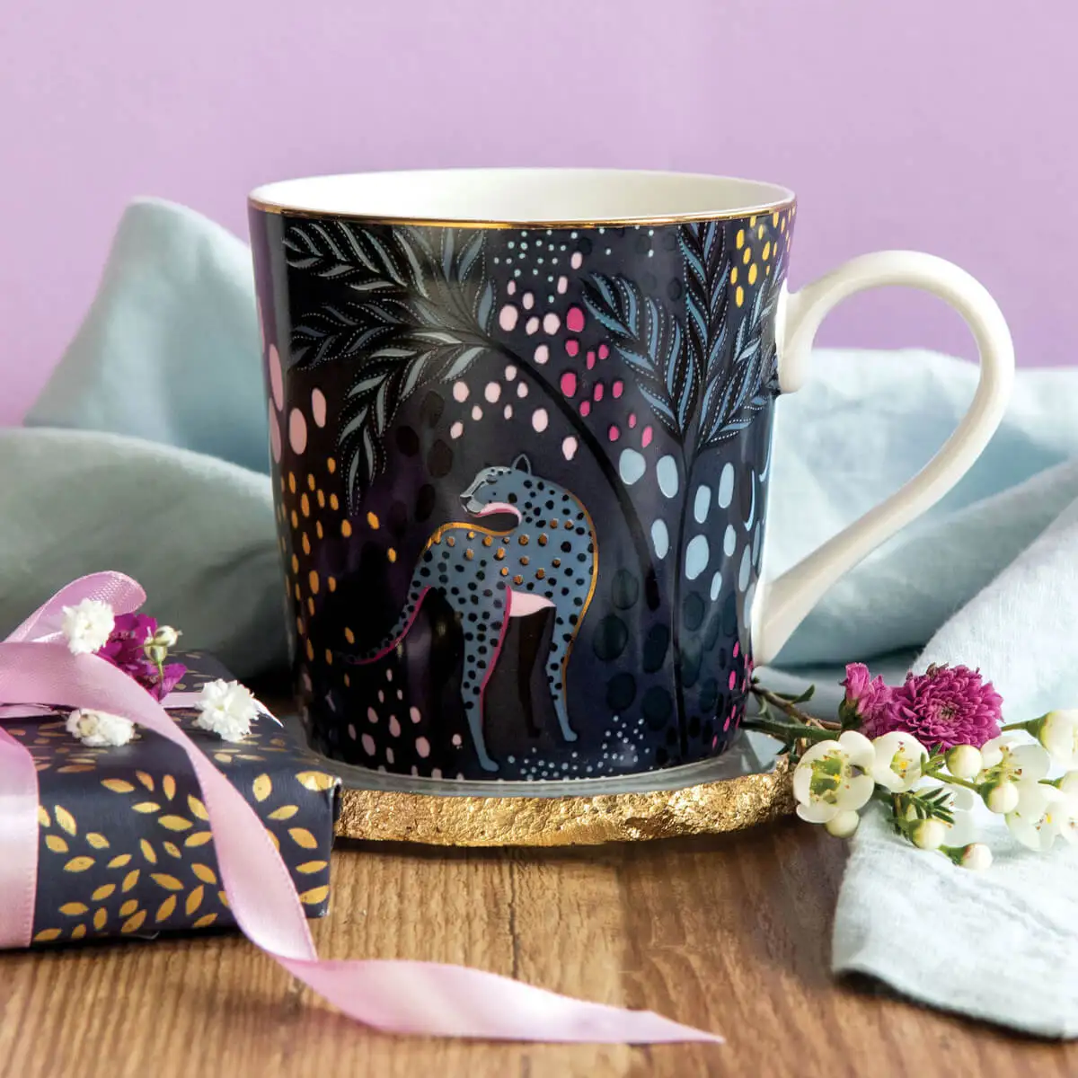Sara Miller London Sara Miller Midnight Leopard Mug