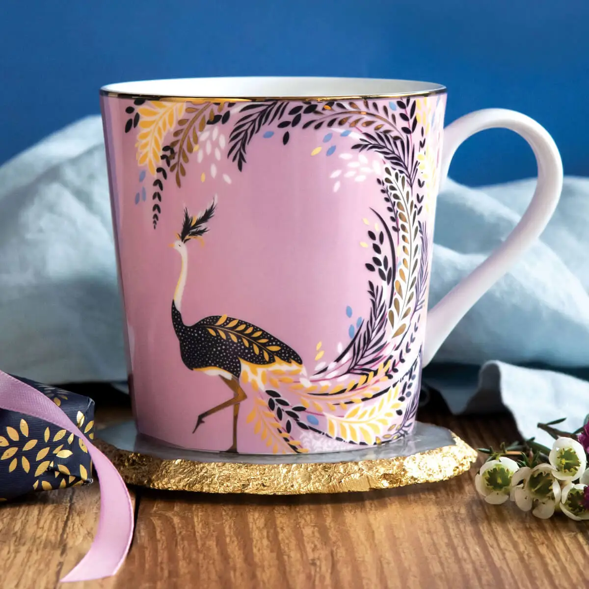 Sara Miller Ostrich Tail Feathers Mug