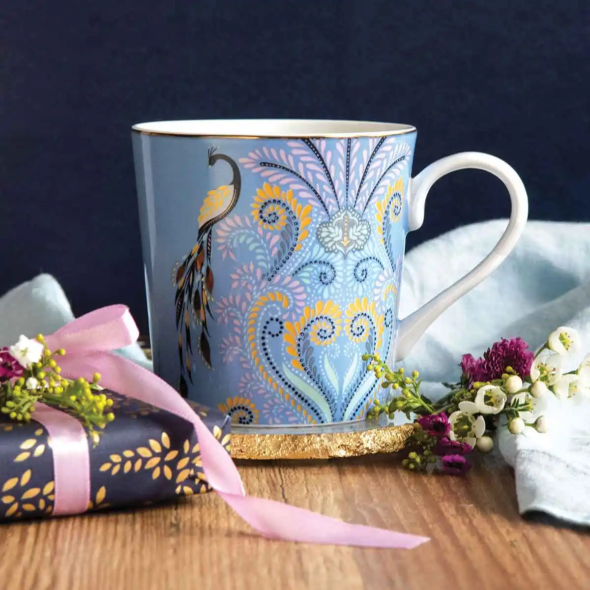 Sara Miller Peacock Filigree Mug