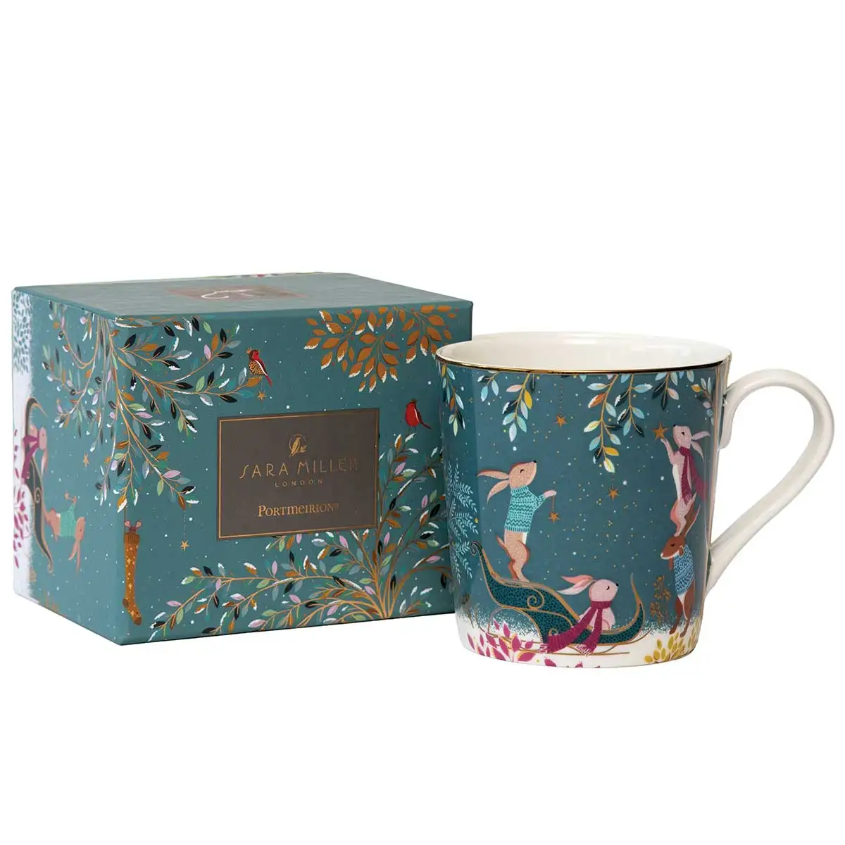 Sara Miller Woodland Tales Mug Rabbit Sleigh