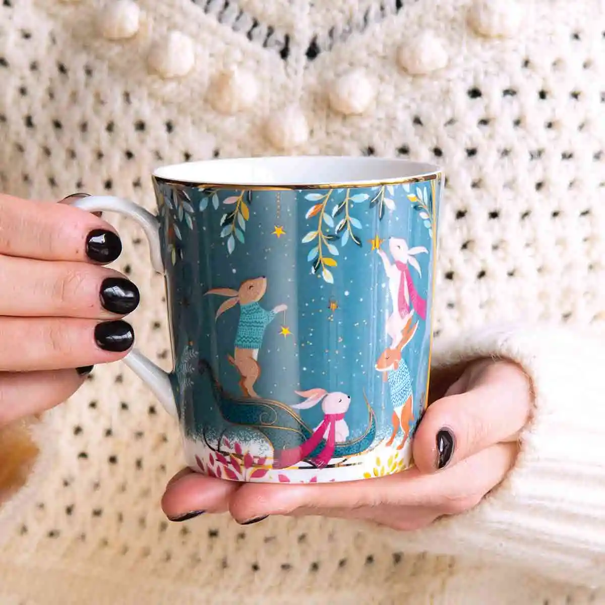 Sara Miller Woodland Tales Mug Rabbit Sleigh