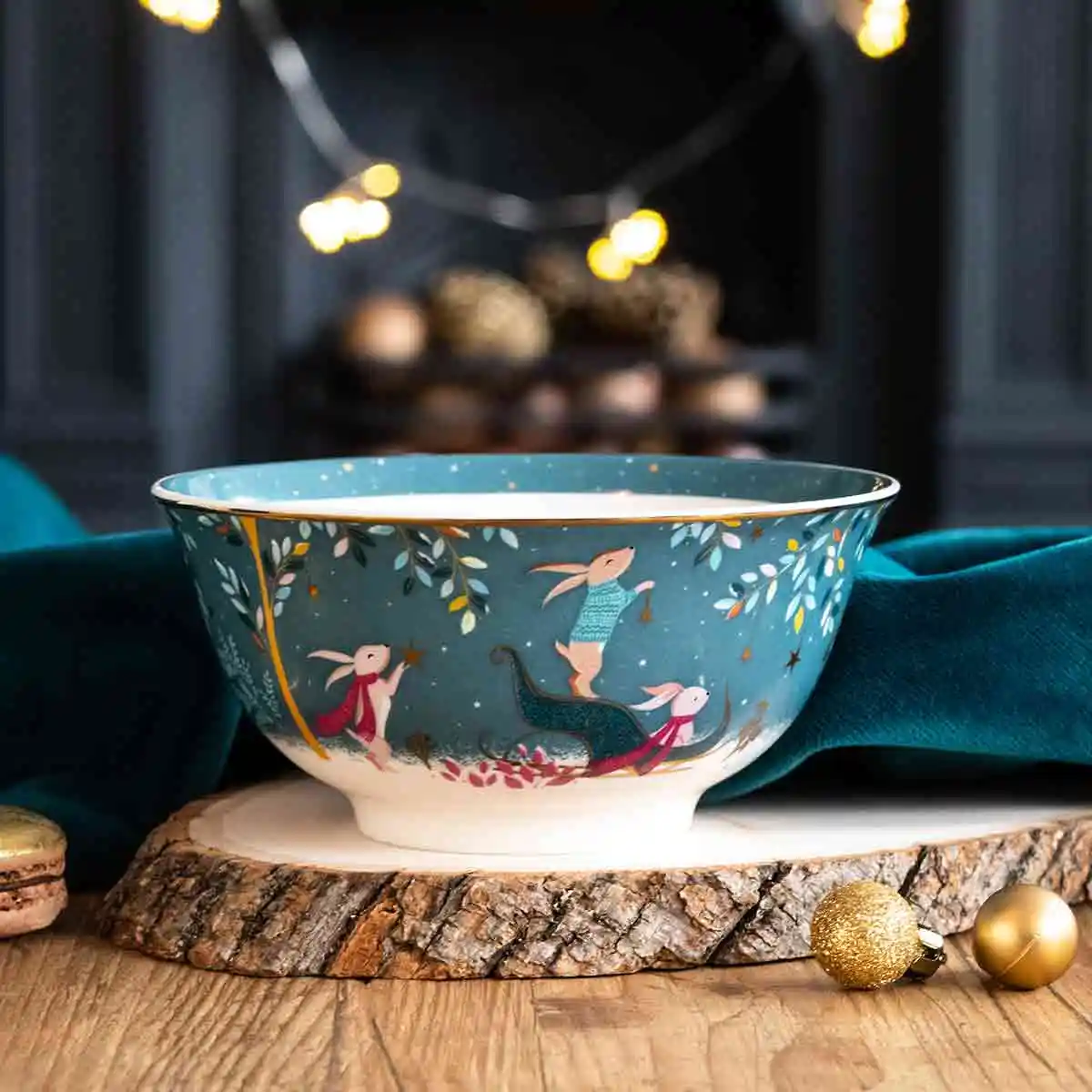 Sara Miller Woodland Tales Candy Bowl Rabbit Sleigh