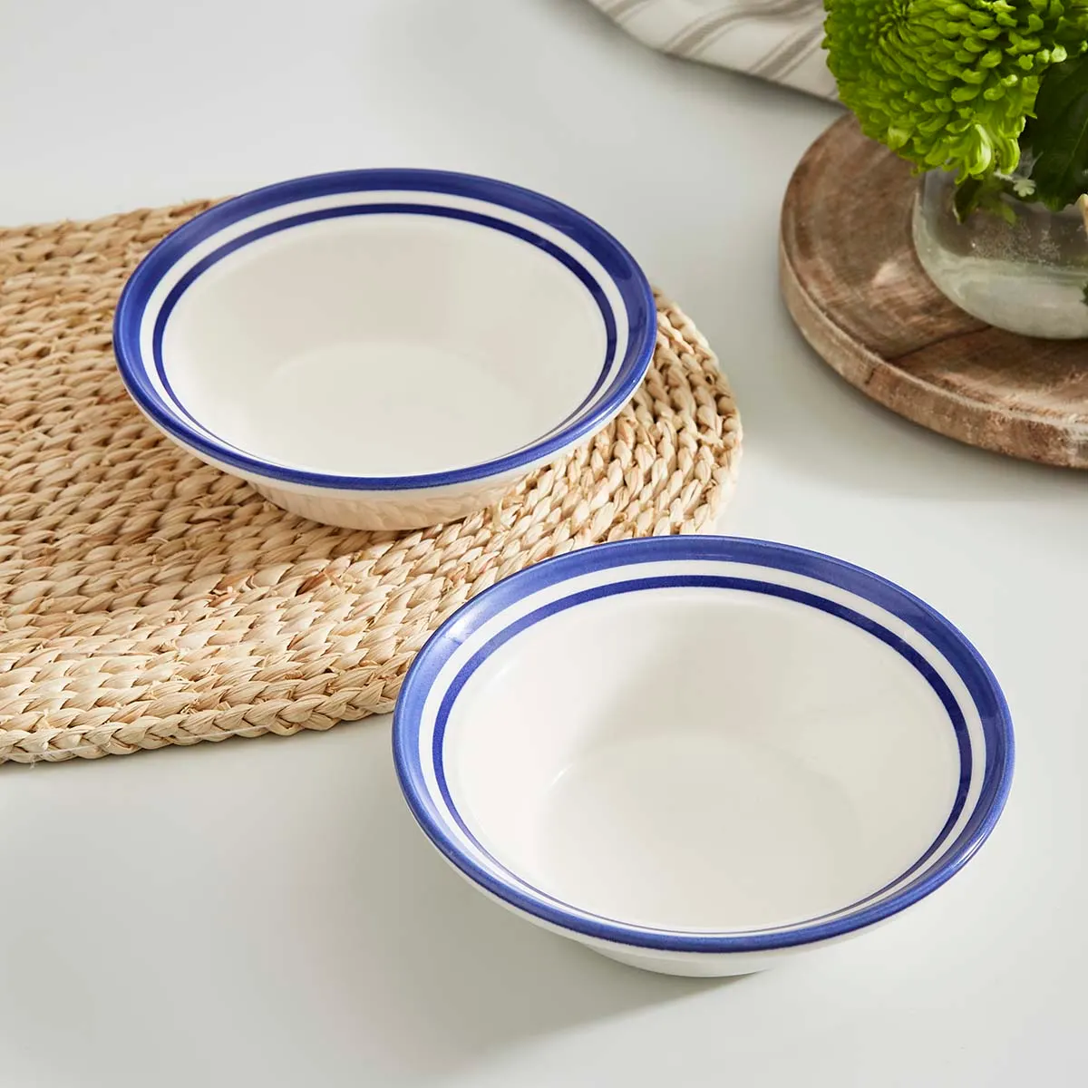 Portmeirion Home Potter's Stripe Oatmeal Bowl Blue