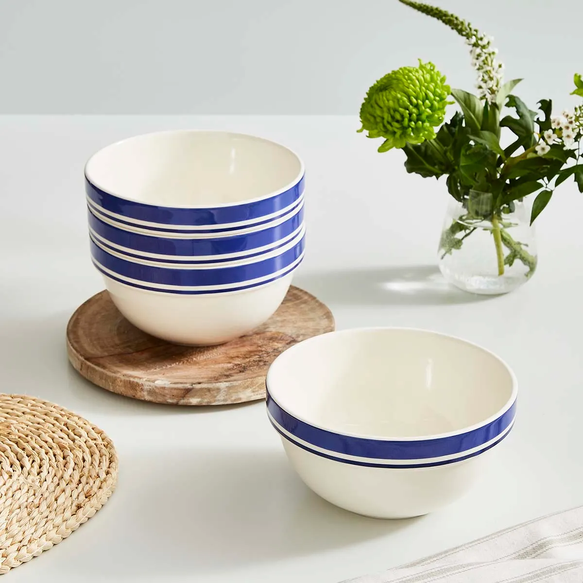 Portmeirion Home Potter's Stripe 7 Inch Stacking Bowl Blue