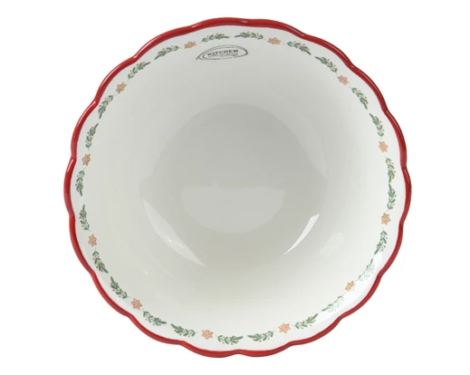 Christmas Tree & Bear Dolomite Bowl With Red Rim