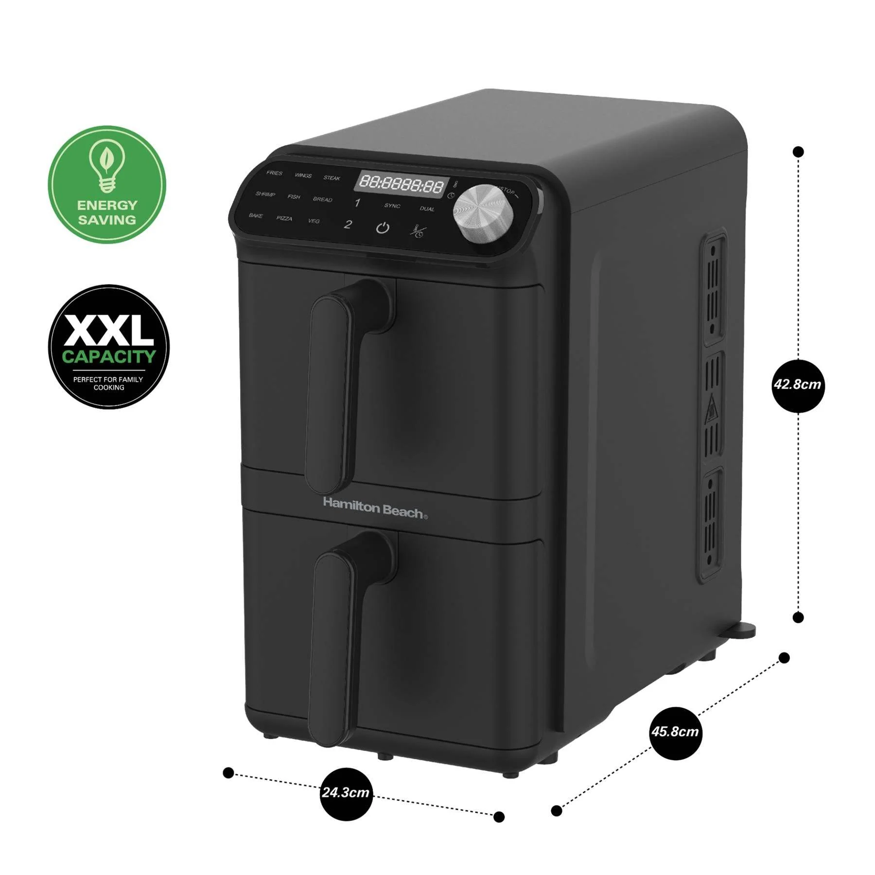 Hamilton Beach XXL Dual Stack 2 Drawer Air Fryer 11L