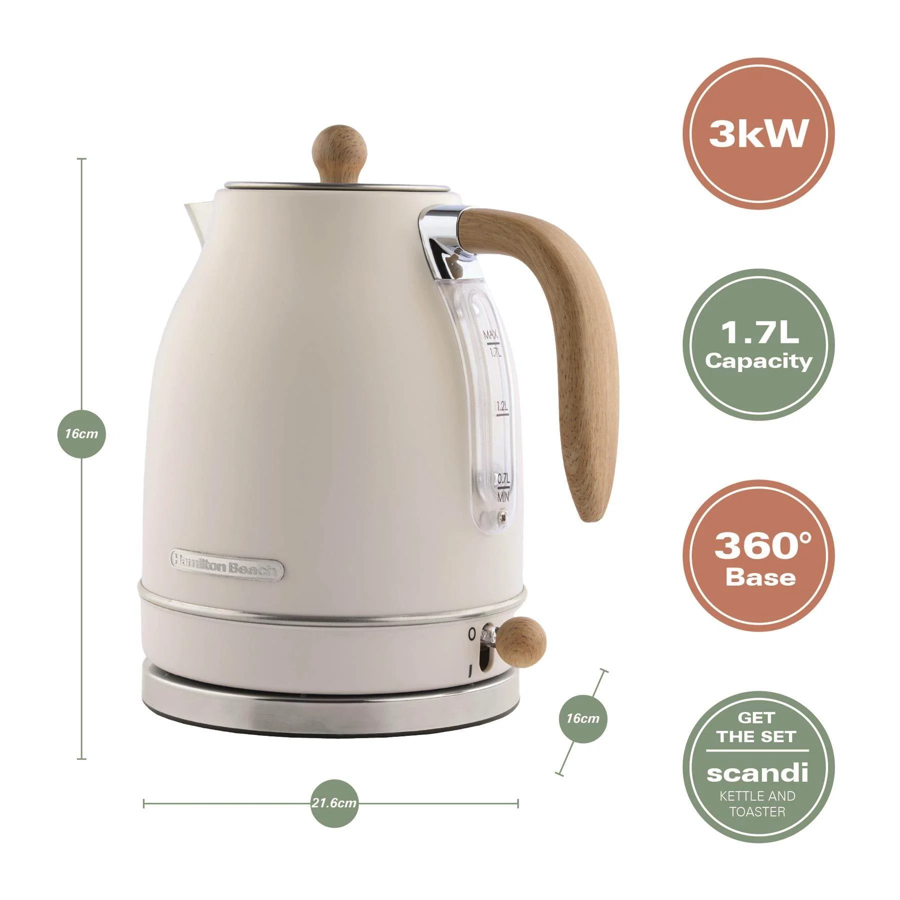 Hamilton Beach Scandi 1.7L Jug Kettle - Matte Cream