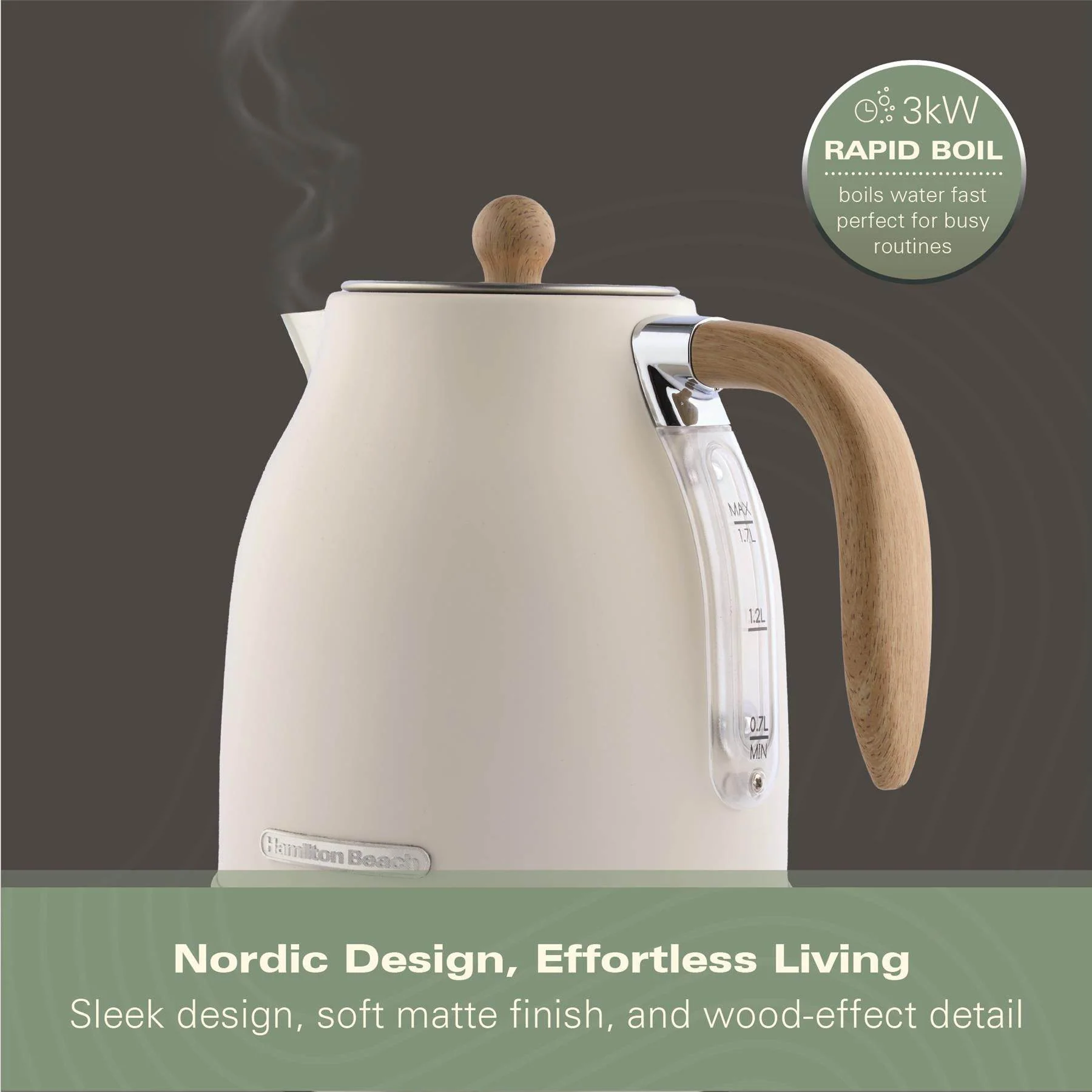 Hamilton Beach Scandi 1.7L Jug Kettle - Matte Cream