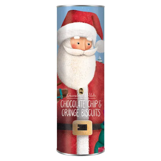 Grandma Wild's Santa & Reindeer Tube With Chocolate Chip & Orange Biscuits 200g
