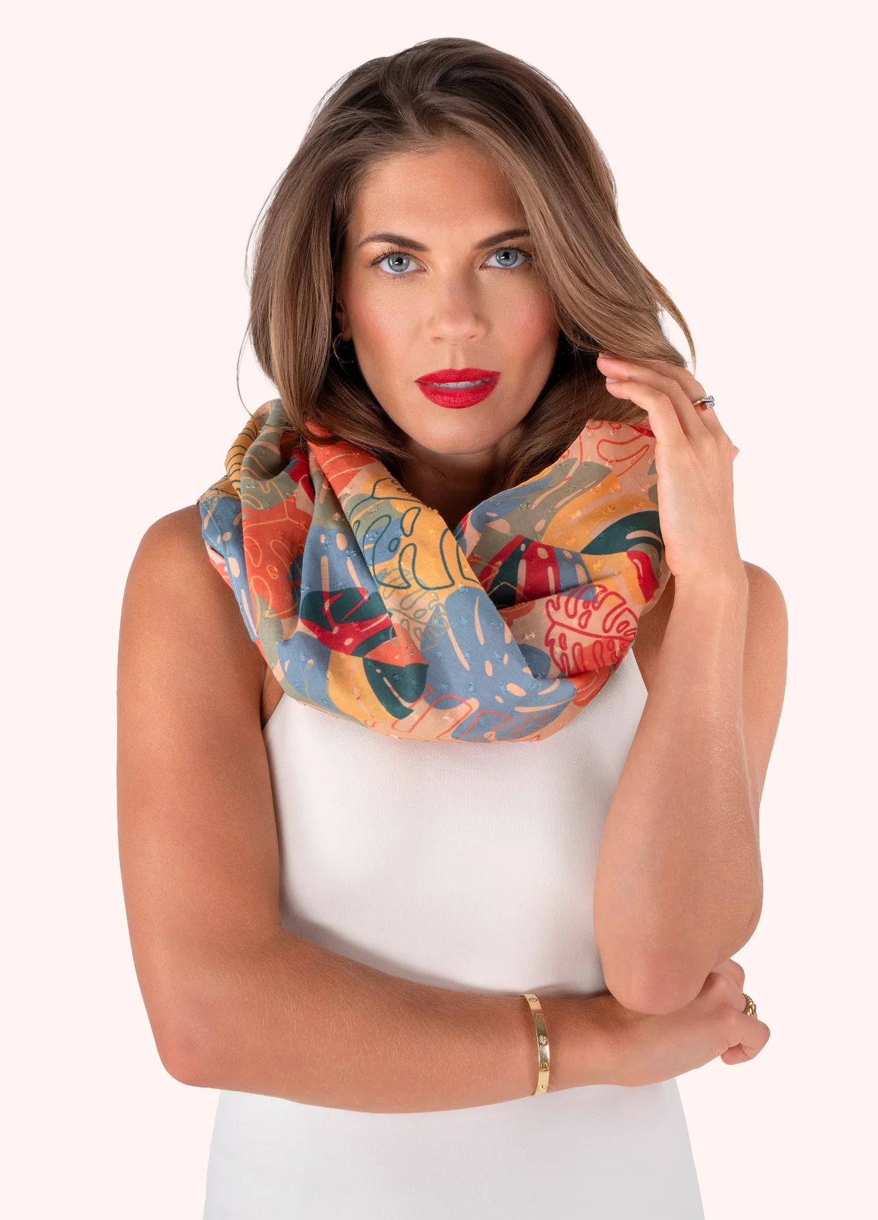 Powder Cotton Infinity Scarf - Exotic Leaves