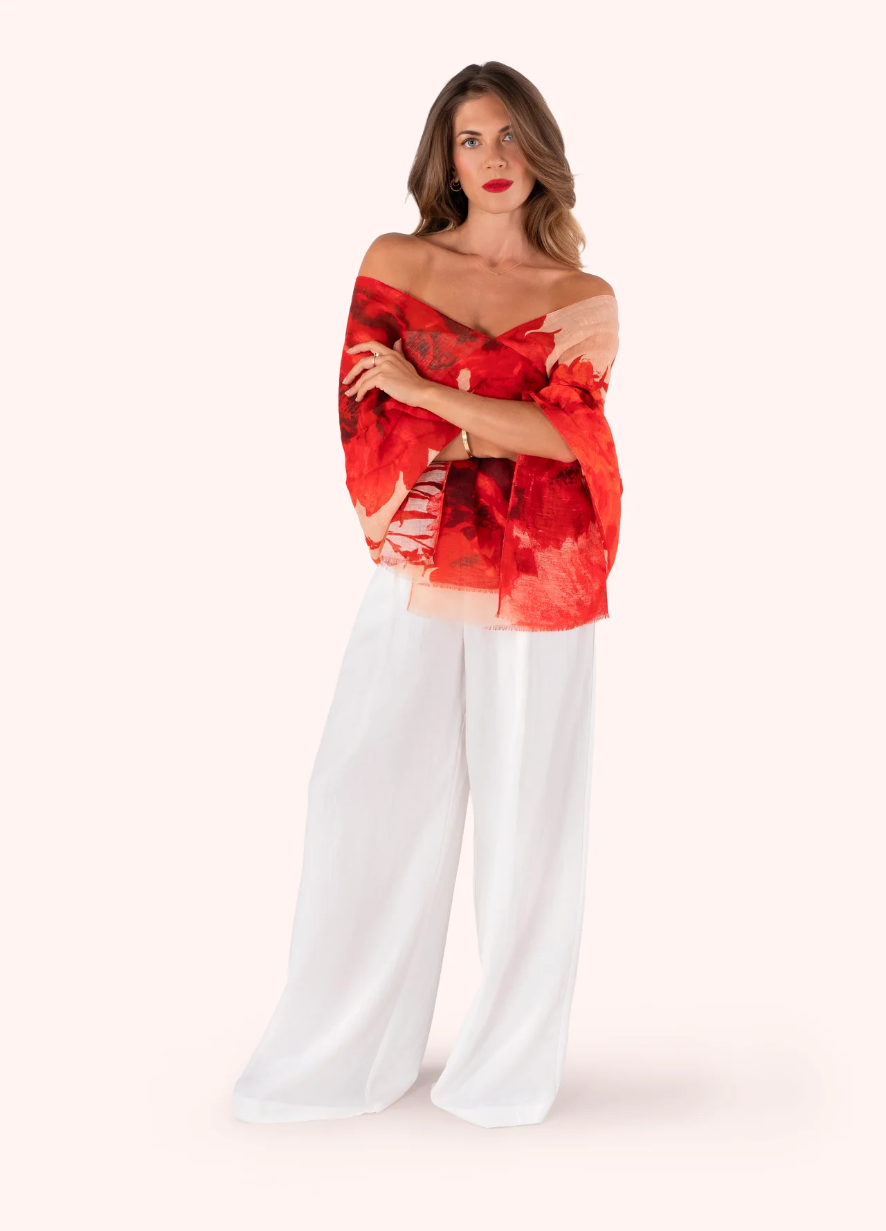 Powder Linen/Cotton Mix Scarf - Rouge Blooms
