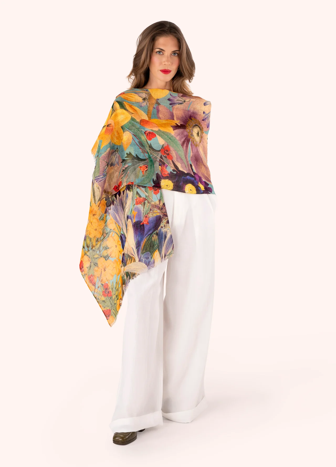Powder Linen/Cotton Mix Scarf - Spring Flora