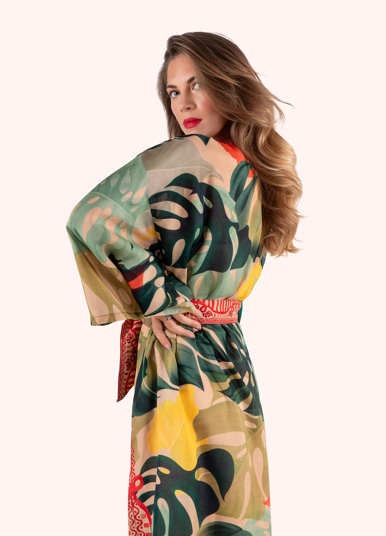 Powder Kimono Gown - Exotic Leaves