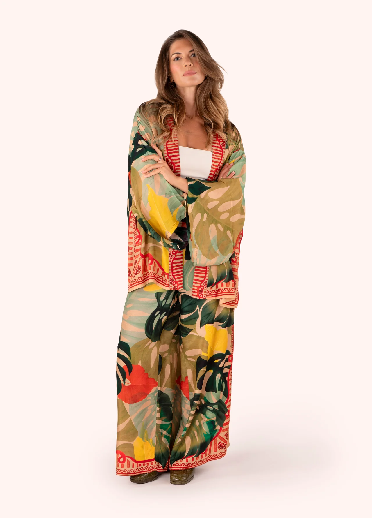 Powder Kimono Jacket - Exotic Leaves