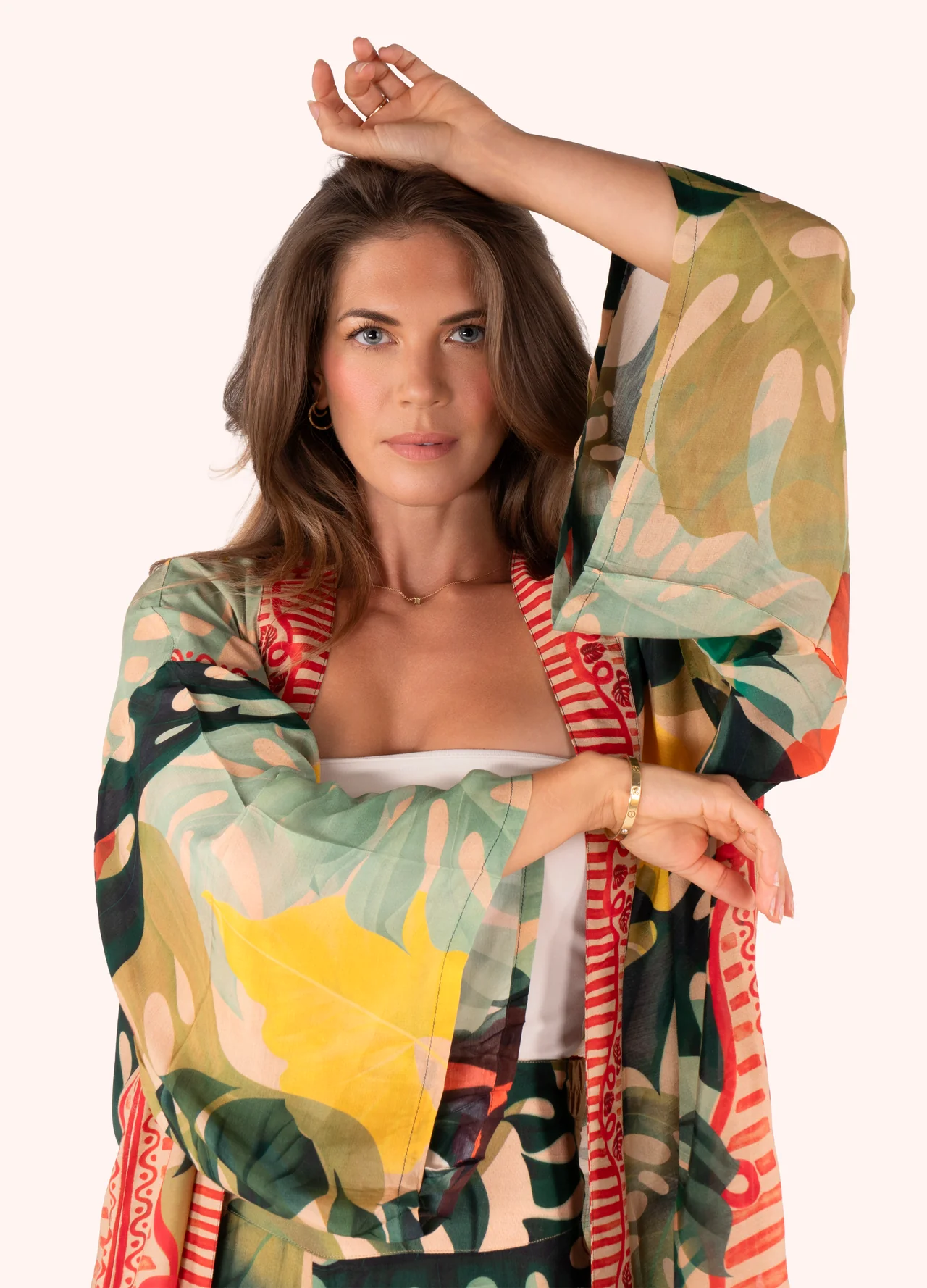 Powder Kimono Jacket - Exotic Leaves
