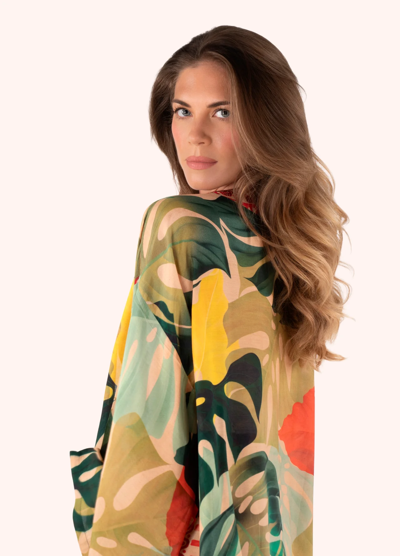 Powder Powder Kimono Jacket - Exotic Leaves