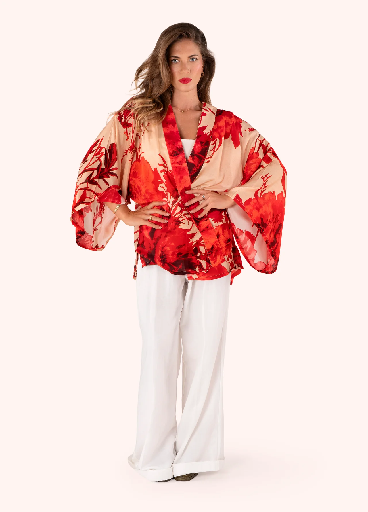 Powder Kimono Jacket - Rouge Blooms