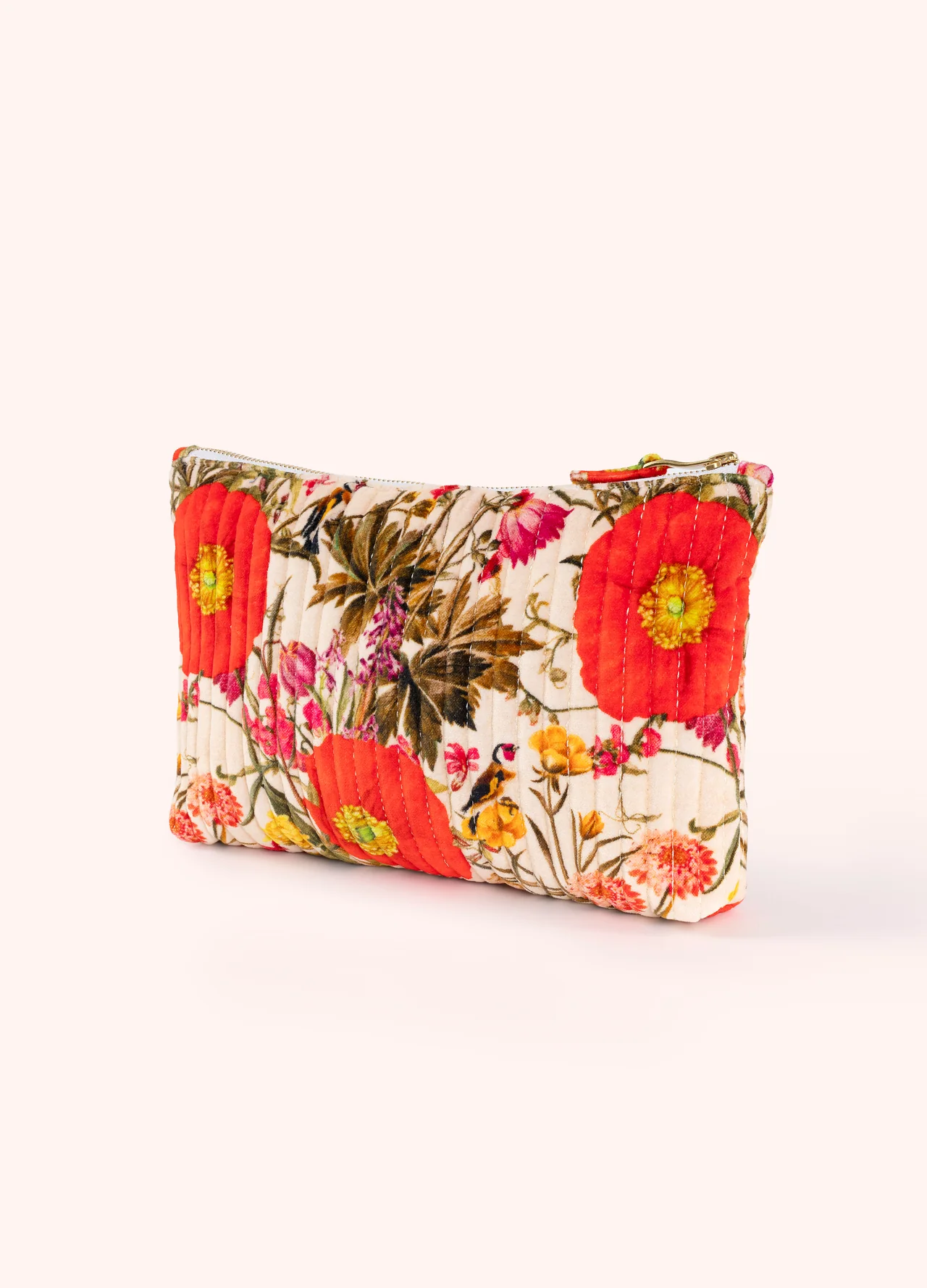 Powder Quilted Velvet Zip Pouch - Fine Flowers