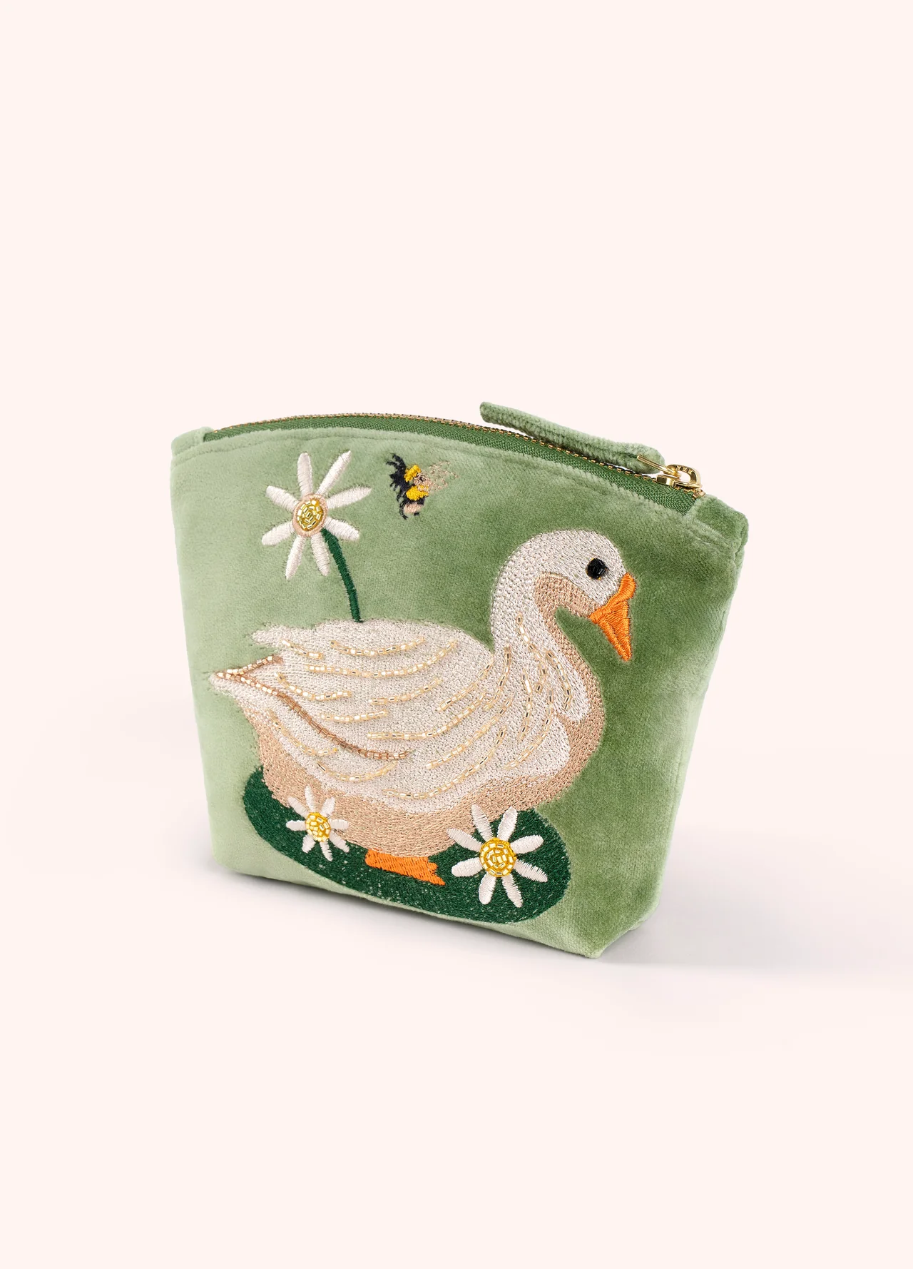 Powder Embroidred Velvet Mini Pouch - Garden Goose
