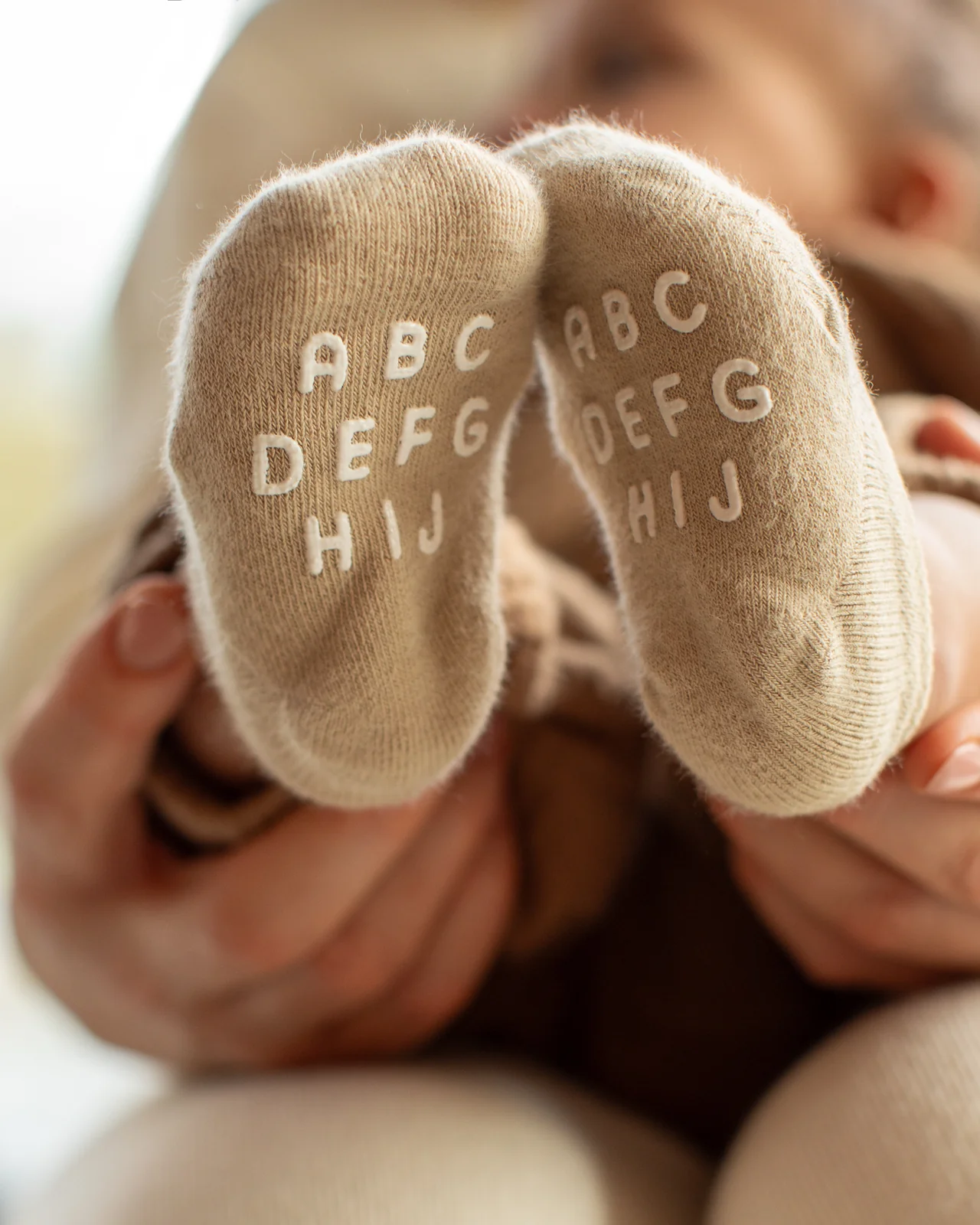 Chalk Alphabet No Show Baby Socks - Sand