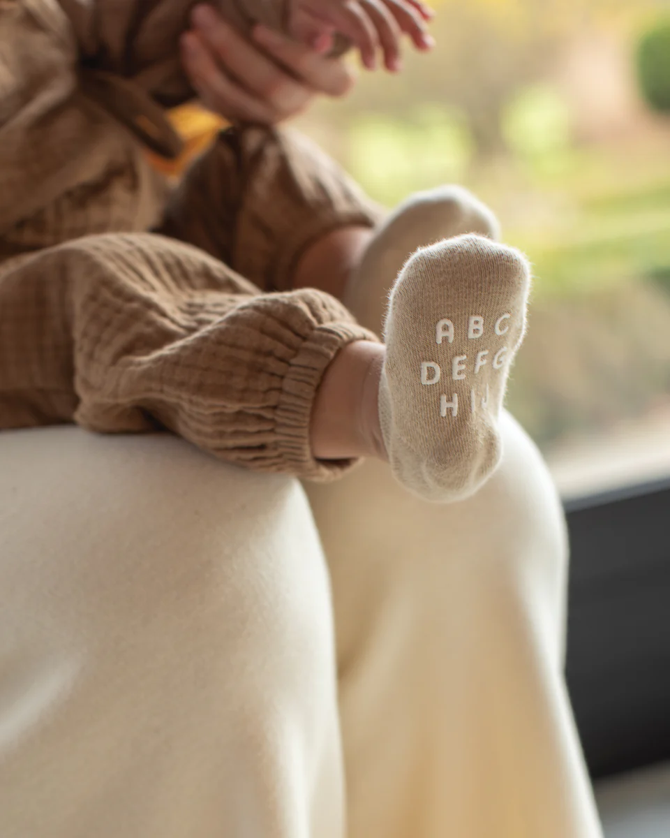 Chalk Alphabet No Show Baby Socks - Sand