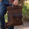 Fenland Fenland Canvas & Leather Backpack - Brandy/Green FEN755