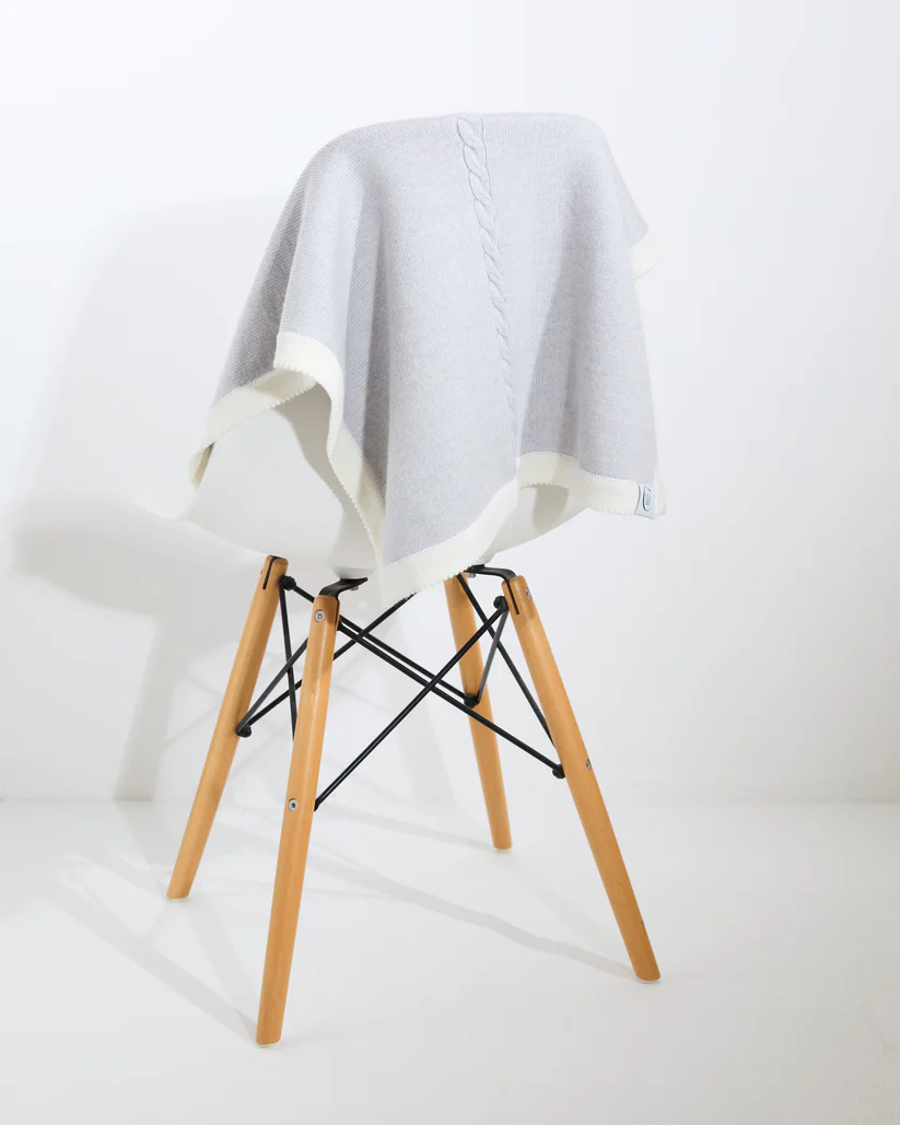 Cosi London 100% Merino Cable Plain Baby Blanket - Grey