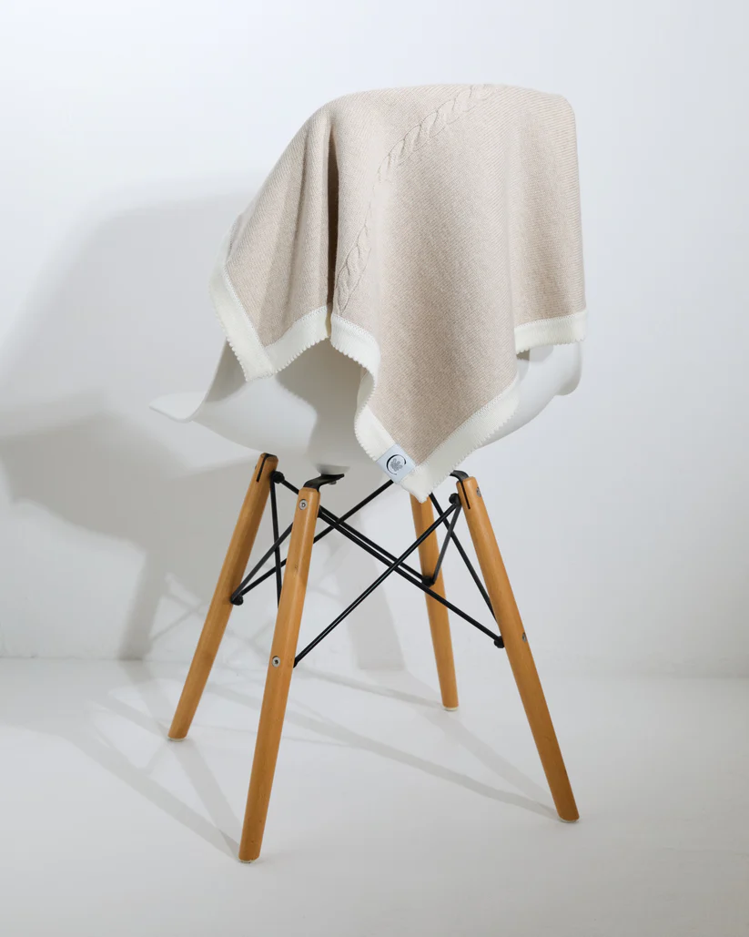 Cosi London 100% Merino Cable Plain Baby Blanket- Cappuccino