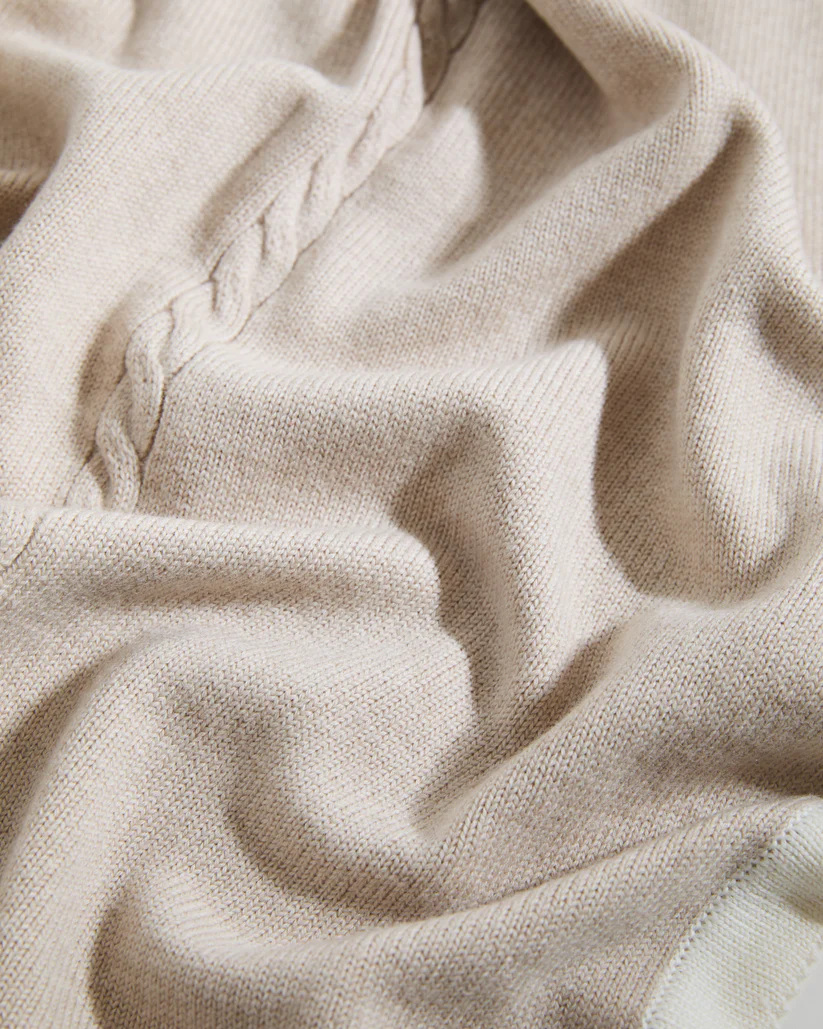 100% Merino Cable Plain Baby Blanket- Cappuccino