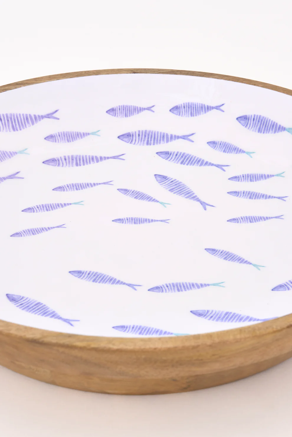 Batela Batela Large Enamel Wooden Bowl With Fish Motif 42cm