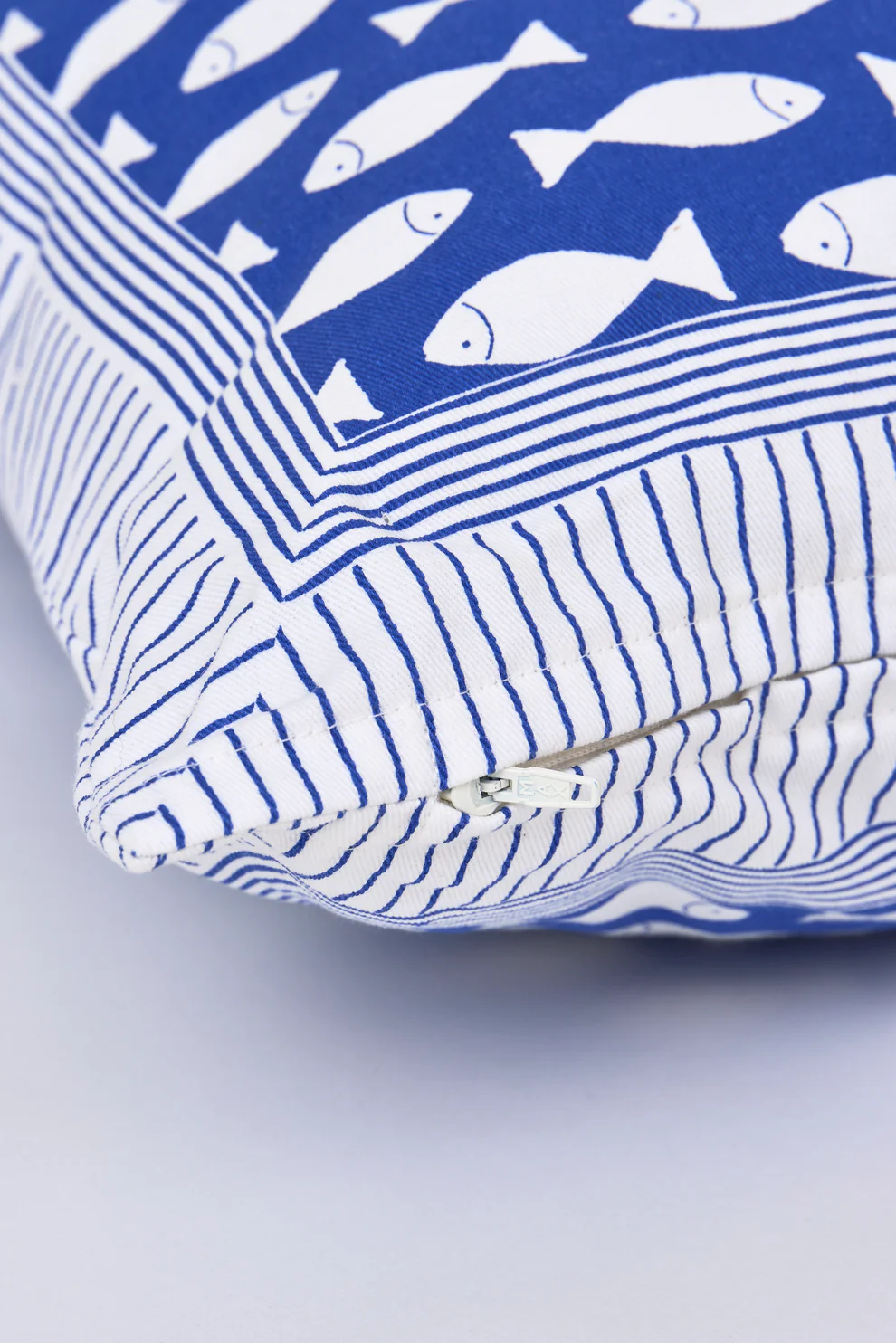 Batela Cotton Cushion With Fish Motif Blue/ White Fish
