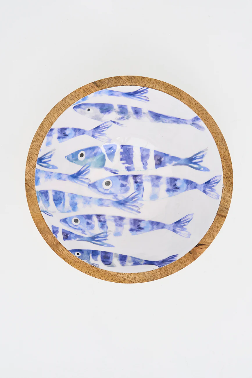 Batela Batela Small Enamel Wooden Bowl School Of Fish 24.5cm
